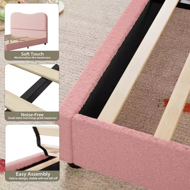 Struttura letto in tessuto con testiera imbottita, morbida e robusta, design ad angoli arrotondati, resistente, doghe in legno, nessun rumore, non è richiesta la base del materasso