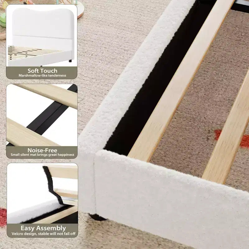 Struttura letto in tessuto con testiera imbottita, morbida e robusta, design ad angoli arrotondati, resistente, doghe in legno, nessun rumore, non è richiesta la base del materasso