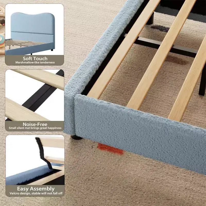Struttura letto in tessuto con testiera imbottita, morbida e robusta, design ad angoli arrotondati, resistente, doghe in legno, nessun rumore, non è richiesta la base del materasso