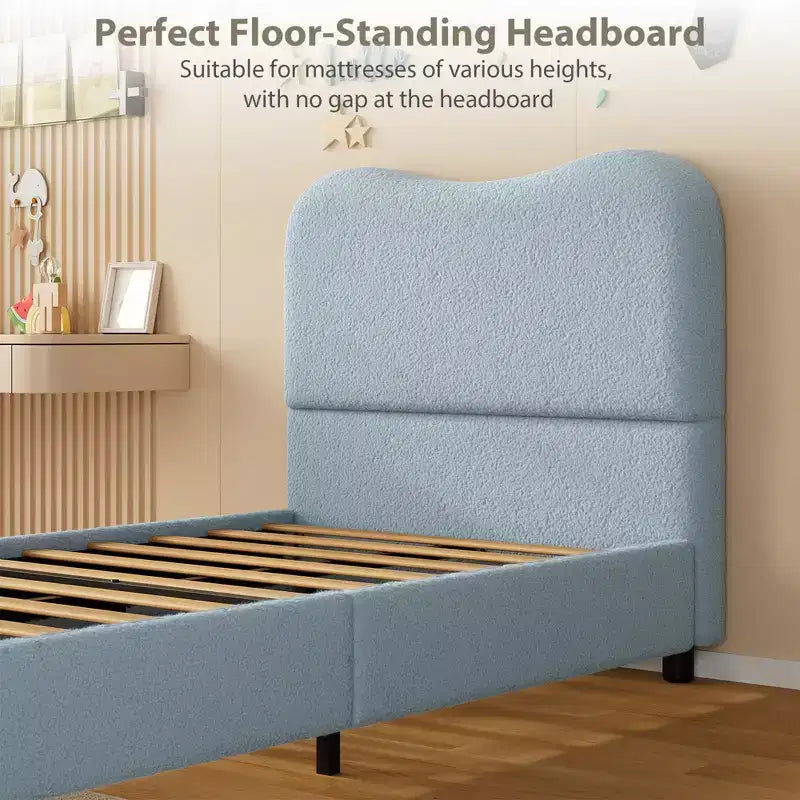 Struttura letto in tessuto con testiera imbottita, morbida e robusta, design ad angoli arrotondati, resistente, doghe in legno, nessun rumore, non è richiesta la base del materasso