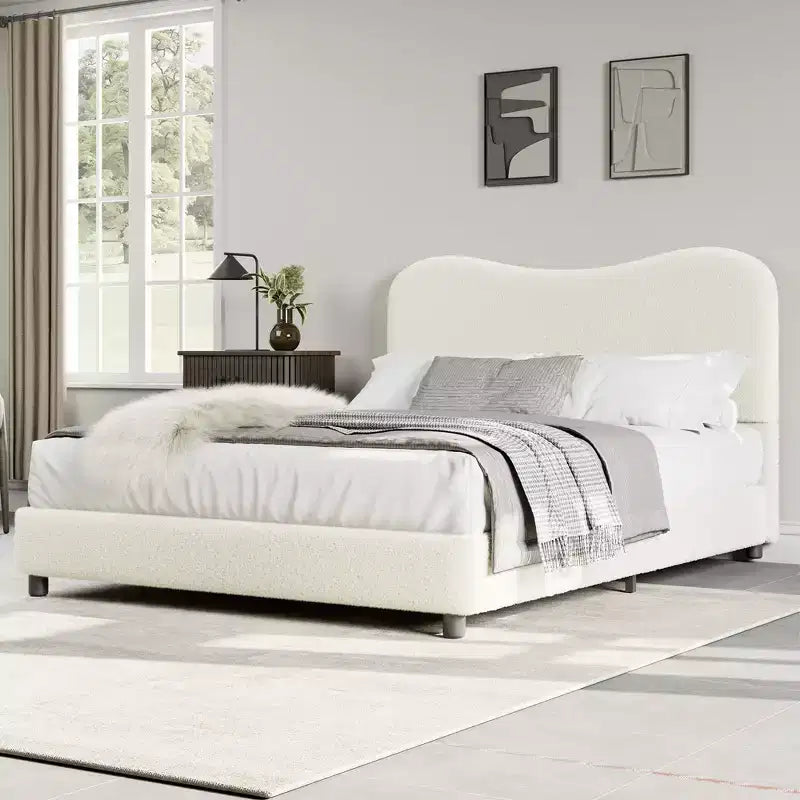 Struttura letto in tessuto con testiera imbottita, morbida e robusta, design ad angoli arrotondati, resistente, doghe in legno, nessun rumore, non è richiesta la base del materasso