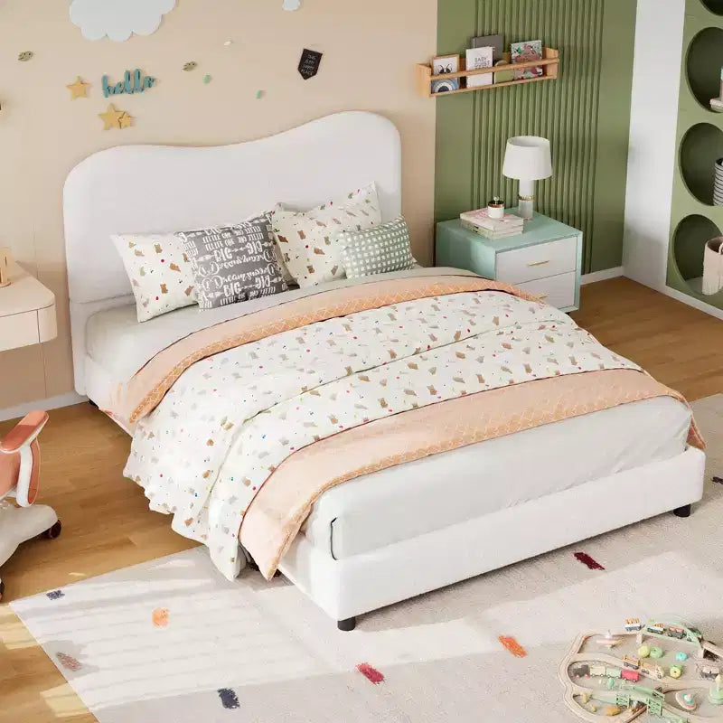 Struttura letto in tessuto con testiera imbottita, morbida e robusta, design ad angoli arrotondati, resistente, doghe in legno, nessun rumore, non è richiesta la base del materasso