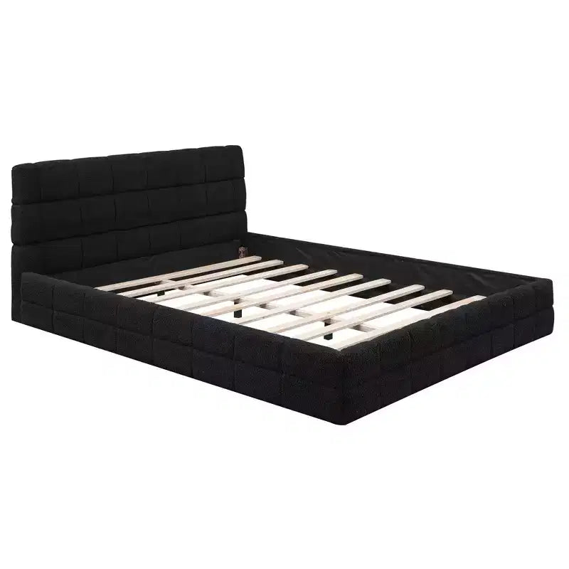 Struttura Letto Imbottita Queen Size, Letto a Piattaforma Imbottito in Pile Berber con Testiera Capitonnè