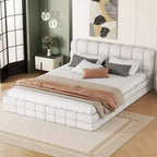 Struttura Letto Imbottita Queen Size, Letto a Piattaforma Imbottito in Pile Berber con Testiera Capitonnè