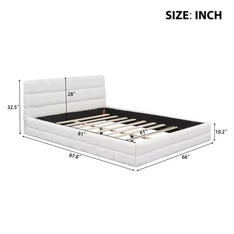 Struttura Letto Imbottita Queen Size, Letto a Piattaforma Imbottito in Pile Berber con Testiera Capitonnè