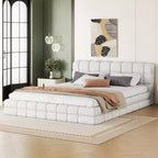 Struttura Letto Imbottita Queen Size, Letto a Piattaforma Imbottito in Pile Berber con Testiera Capitonnè