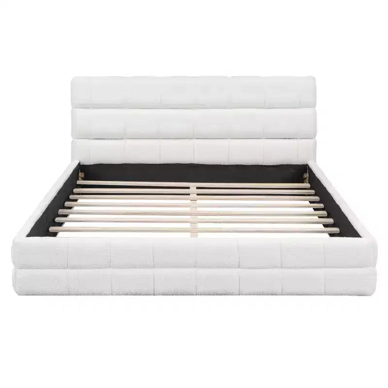 Struttura Letto Imbottita Queen Size, Letto a Piattaforma Imbottito in Pile Berber con Testiera Capitonnè