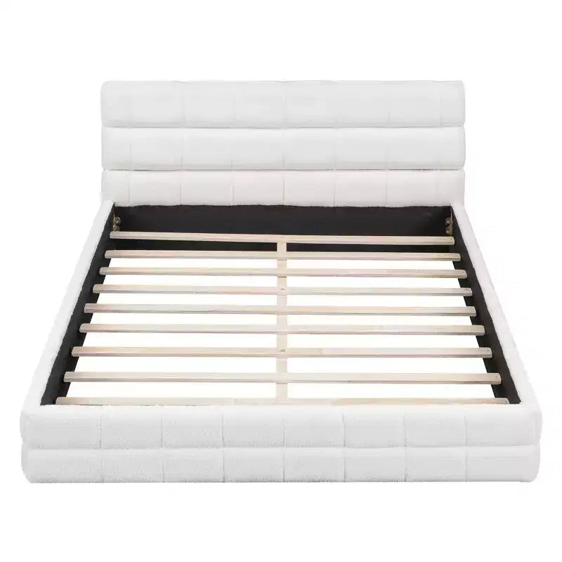 Struttura Letto Imbottita Queen Size, Letto a Piattaforma Imbottito in Pile Berber con Testiera Capitonnè