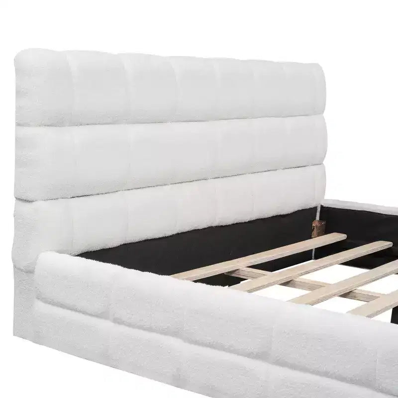 Struttura Letto Imbottita Queen Size, Letto a Piattaforma Imbottito in Pile Berber con Testiera Capitonnè