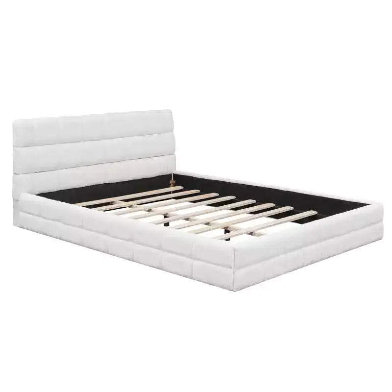 Struttura Letto Imbottita Queen Size, Letto a Piattaforma Imbottito in Pile Berber con Testiera Capitonnè