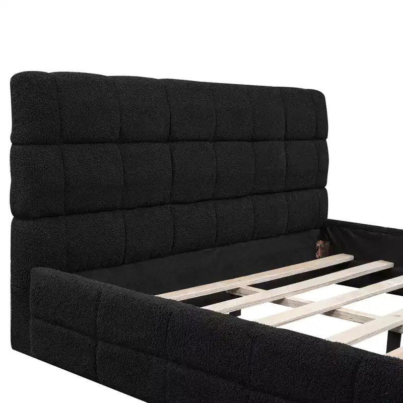 Struttura Letto Imbottita Queen Size, Letto a Piattaforma Imbottito in Pile Berber con Testiera Capitonnè