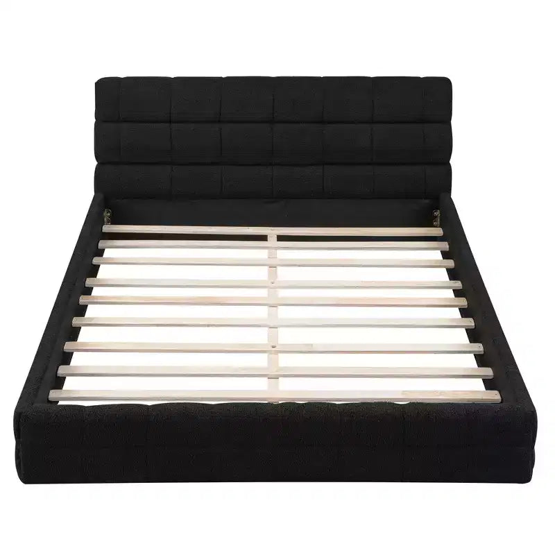 Struttura Letto Imbottita Queen Size, Letto a Piattaforma Imbottito in Pile Berber con Testiera Capitonnè