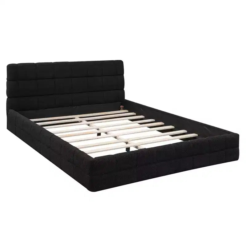 Struttura Letto Imbottita Queen Size, Letto a Piattaforma Imbottito in Pile Berber con Testiera Capitonnè