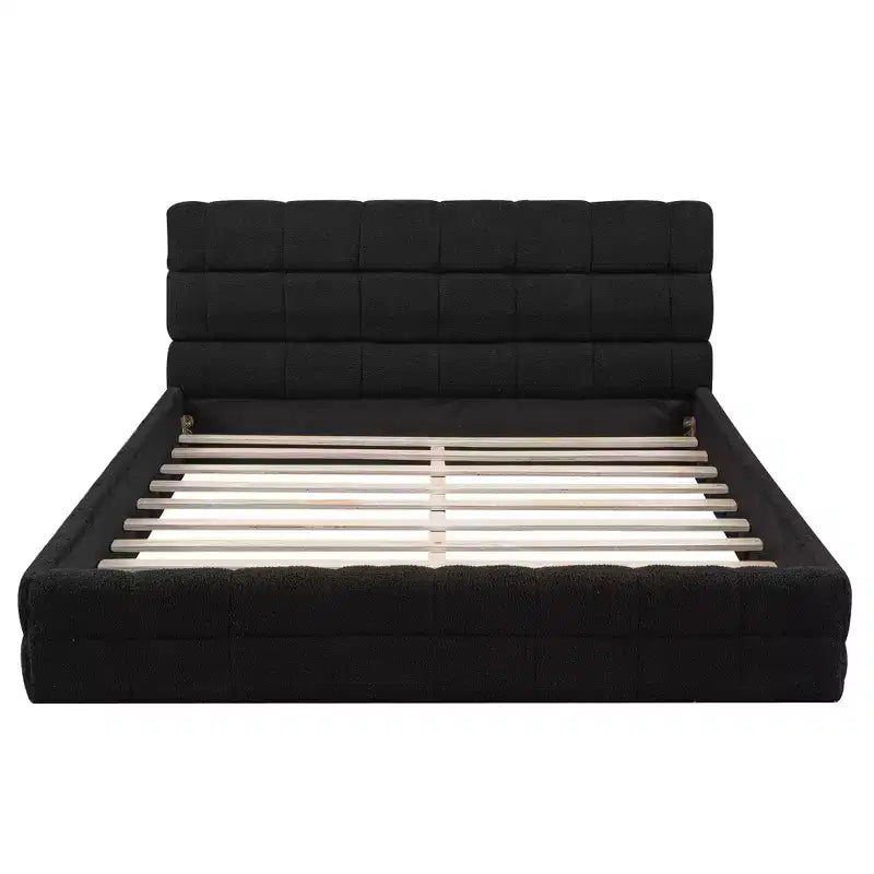 Struttura Letto Imbottita Queen Size, Letto a Piattaforma Imbottito in Pile Berber con Testiera Capitonnè