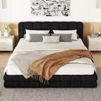 Queen Size Upholstered Platform Bed Frame, Berber Fleece Upholstered Grounded Bed with Tufted Headboard