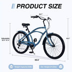 Whisen 26 Adult Outdoor Bikes with Steel Frame Low Swooping Frame, 7-Speed Gear, Front and Rear V brakes