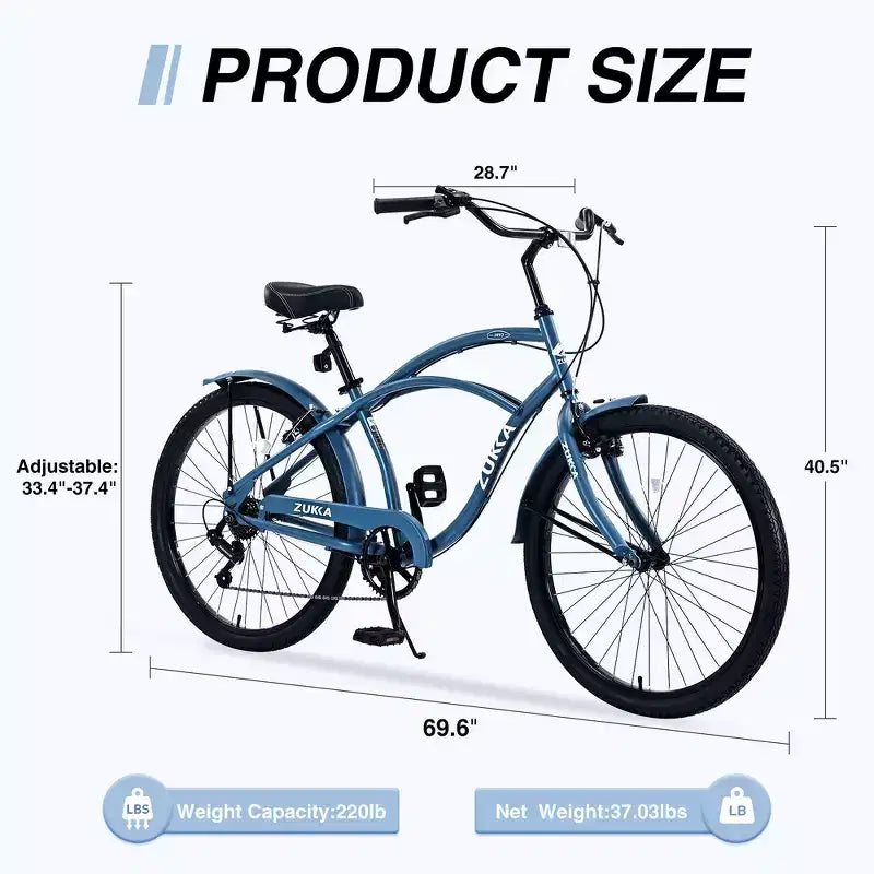 Whisen 26 Adult Outdoor Bikes with Steel Frame Low Swooping Frame, 7-Speed Gear, Front and Rear V brakes