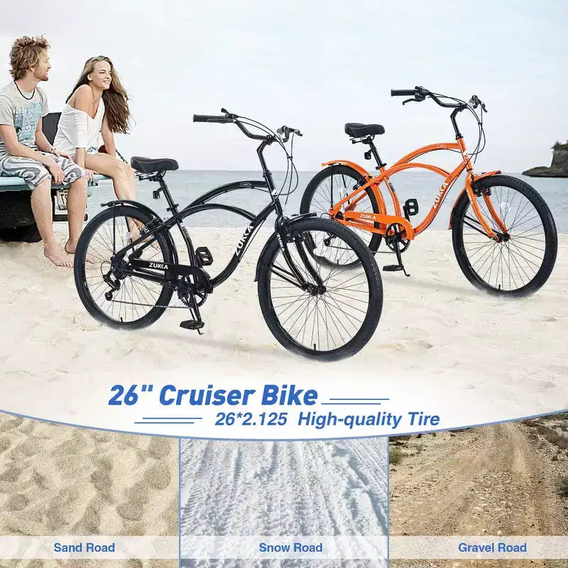 Whisen 26 Adult Outdoor Bikes with Steel Frame Low Swooping Frame, 7-Speed Gear, Front and Rear V brakes