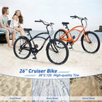 Whisen 26 Adult Outdoor Bikes with Steel Frame Low Swooping Frame, 7-Speed Gear, Front and Rear V brakes
