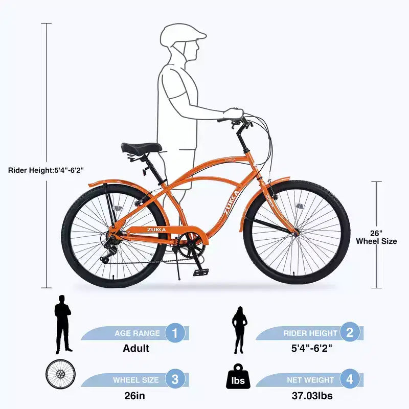 Whisen 26 Adult Outdoor Bikes with Steel Frame Low Swooping Frame, 7-Speed Gear, Front and Rear V brakes