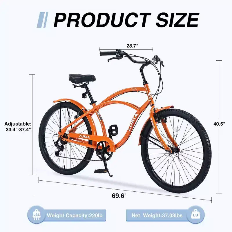 Whisen 26 Adult Outdoor Bikes with Steel Frame Low Swooping Frame, 7-Speed Gear, Front and Rear V brakes