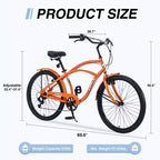 Whisen 26 Adult Outdoor Bikes with Steel Frame Low Swooping Frame, 7-Speed Gear, Front and Rear V brakes