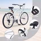 Whisen 26 Adult Outdoor Bikes with Steel Frame Low Swooping Frame, 7-Speed Gear, Front and Rear V brakes