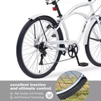 Whisen 26 Adult Outdoor Bikes with Steel Frame Low Swooping Frame, 7-Speed Gear, Front and Rear V brakes