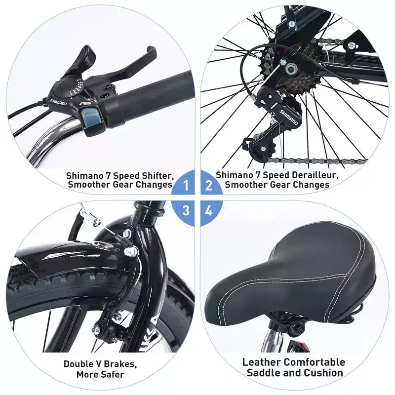 Whisen 26 Adult Outdoor Bikes with Steel Frame Low Swooping Frame, 7-Speed Gear, Front and Rear V brakes