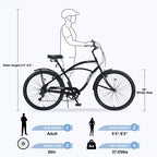 Whisen 26 Adult Outdoor Bikes with Steel Frame Low Swooping Frame, 7-Speed Gear, Front and Rear V brakes