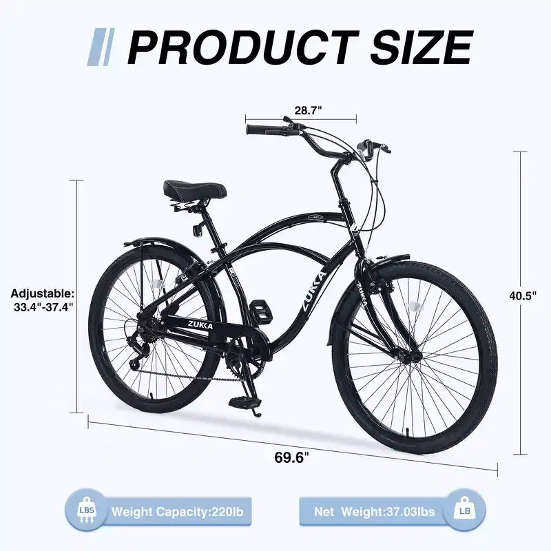Whisen 26 Adult Outdoor Bikes with Steel Frame Low Swooping Frame, 7-Speed Gear, Front and Rear V brakes