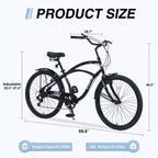 Whisen 26 Adult Outdoor Bikes with Steel Frame Low Swooping Frame, 7-Speed Gear, Front and Rear V brakes
