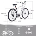 Whisen 26 Adult Outdoor Bikes with Steel Frame Low Swooping Frame, 7-Speed Gear, Front and Rear V brakes