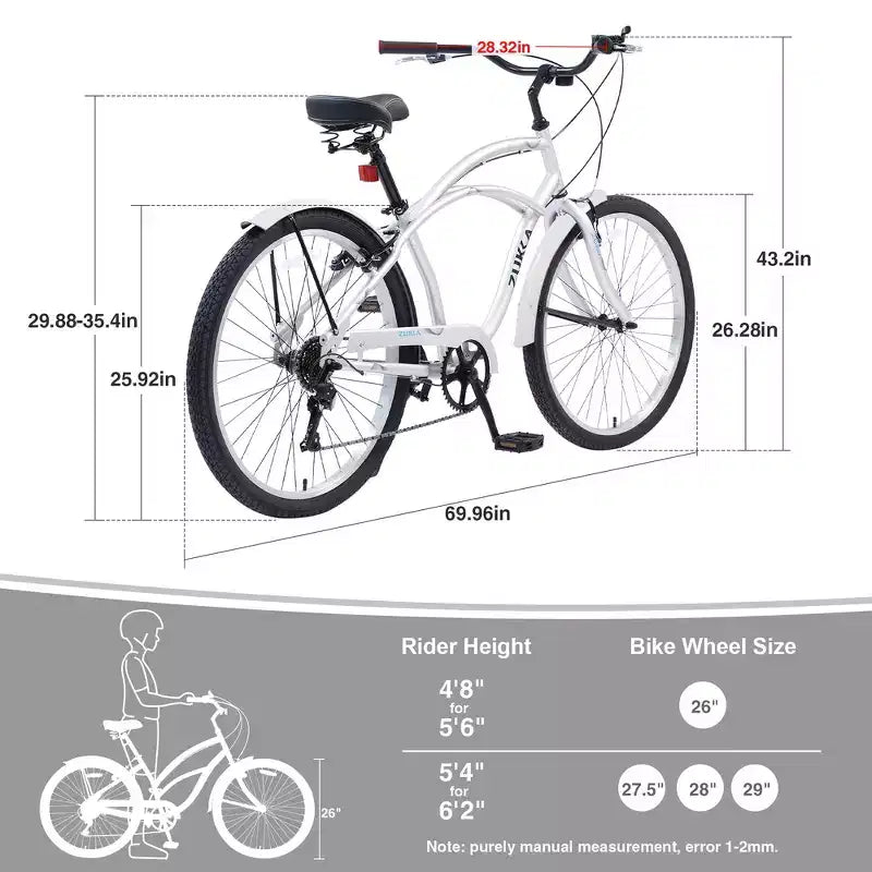 Whisen 26 Adult Outdoor Bikes with Steel Frame Low Swooping Frame, 7-Speed Gear, Front and Rear V brakes