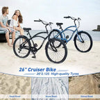 Whisen 26 Adult Outdoor Bikes with Steel Frame Low Swooping Frame, 7-Speed Gear, Front and Rear V brakes