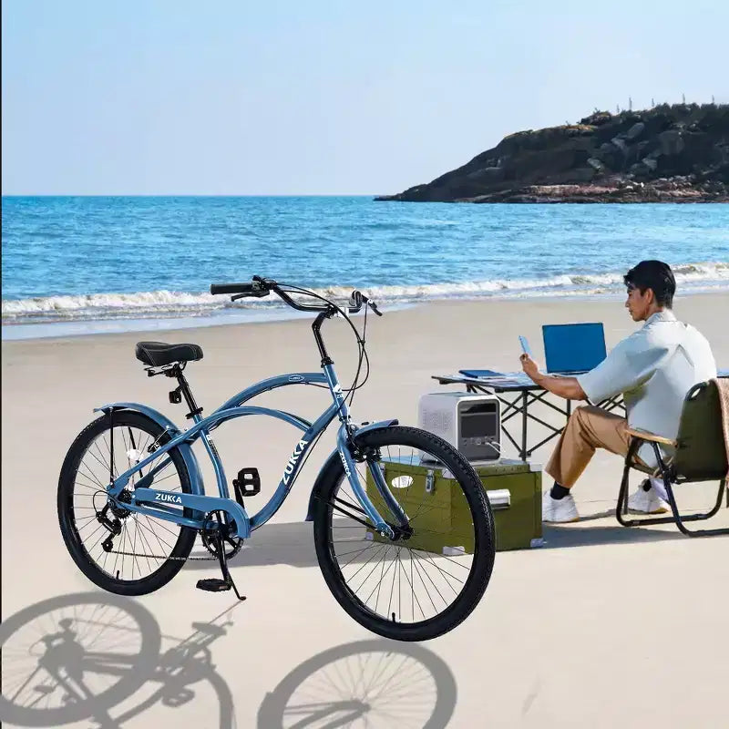 Whisen 26 Adult Outdoor Bikes with Steel Frame Low Swooping Frame, 7-Speed Gear, Front and Rear V brakes