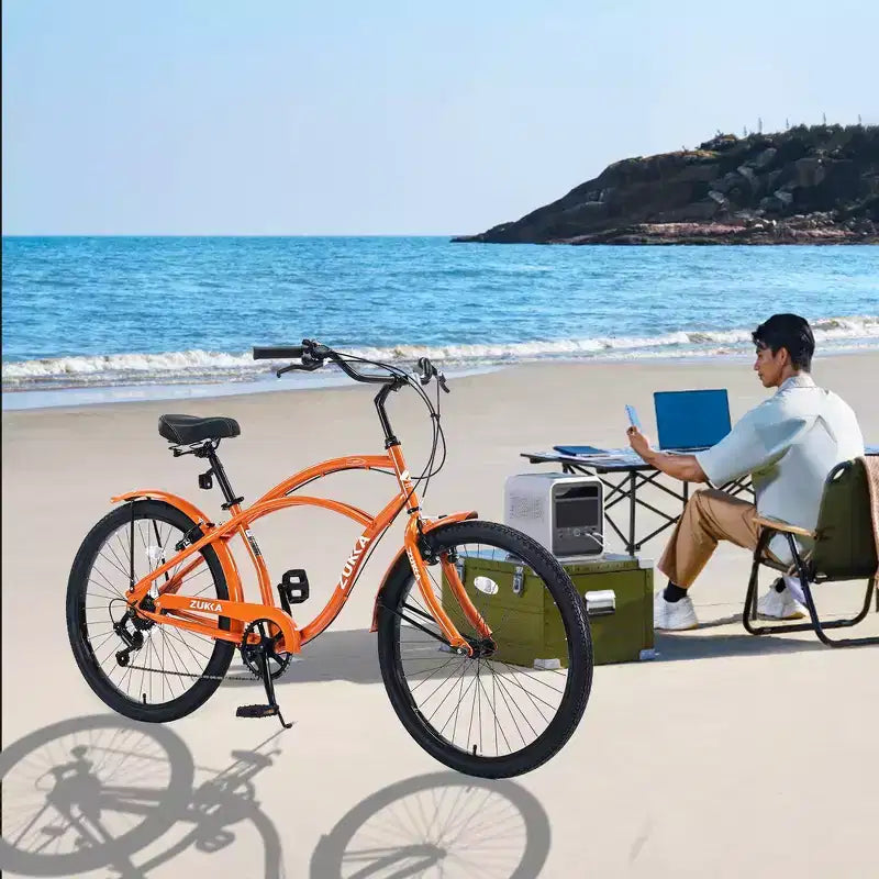 Whisen 26 Adult Outdoor Bikes with Steel Frame Low Swooping Frame, 7-Speed Gear, Front and Rear V brakes