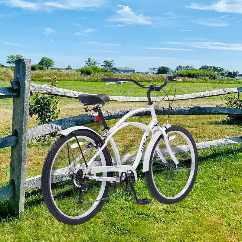 Whisen 26 Adult Outdoor Bikes with Steel Frame Low Swooping Frame, 7-Speed Gear, Front and Rear V brakes