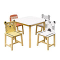 Kids Table and Chair Set, Kids Wooden Table with 4 Chairs, Cartoon Animal Pattern Chairs with Backrests, Cute Table and Chair Set