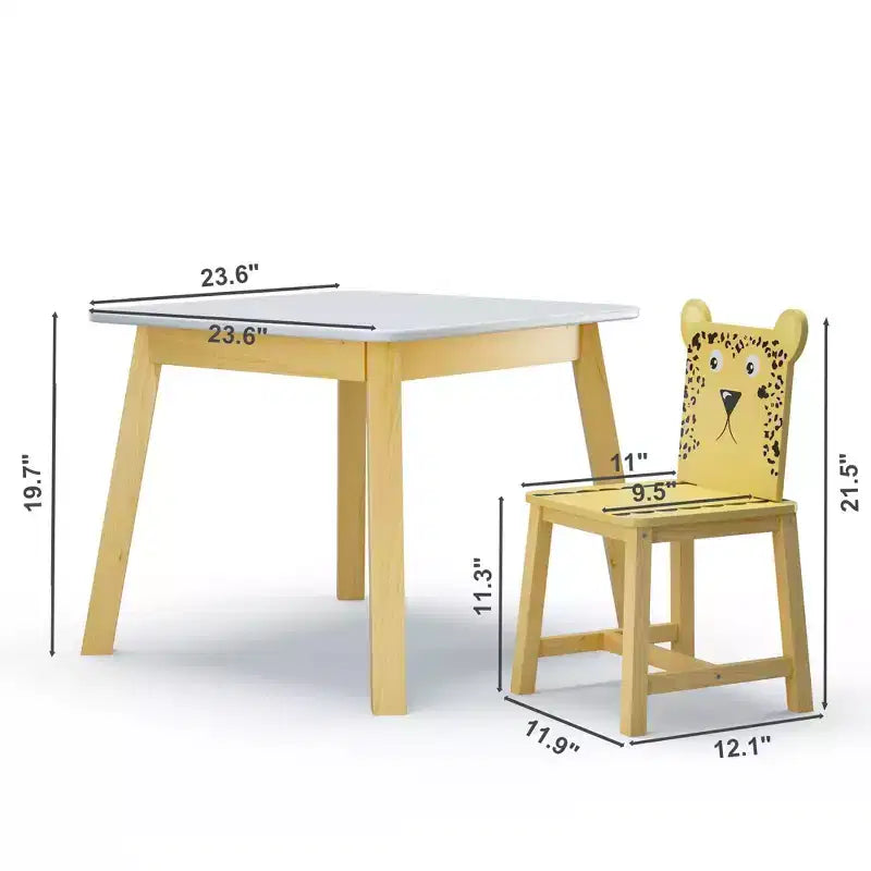 Kids Table and Chair Set, Kids Wooden Table with 4 Chairs, Cartoon Animal Pattern Chairs with Backrests, Cute Table and Chair Set