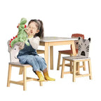 Kids Table and Chair Set, Kids Wooden Table with 4 Chairs, Cartoon Animal Pattern Chairs with Backrests, Cute Table and Chair Set