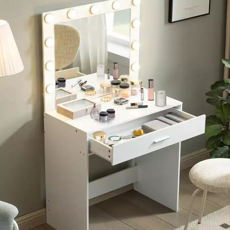 Vanity Desk with Mirror and Lights, Dressing Table with Large Drawer, 3 Adjustable Lighting Modes LED Mirror, Vanity Table