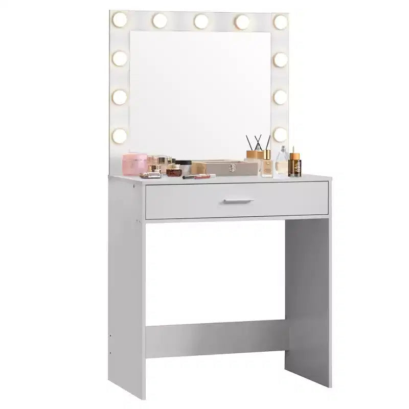 Toeletta con specchio e luci, tavolo da trucco con ampio cassetto, specchio a LED con 3 modalità di illuminazione regolabili, tavolo da toeletta