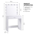 Toeletta con specchio e luci, tavolo da trucco con ampio cassetto, specchio a LED con 3 modalità di illuminazione regolabili, tavolo da toeletta
