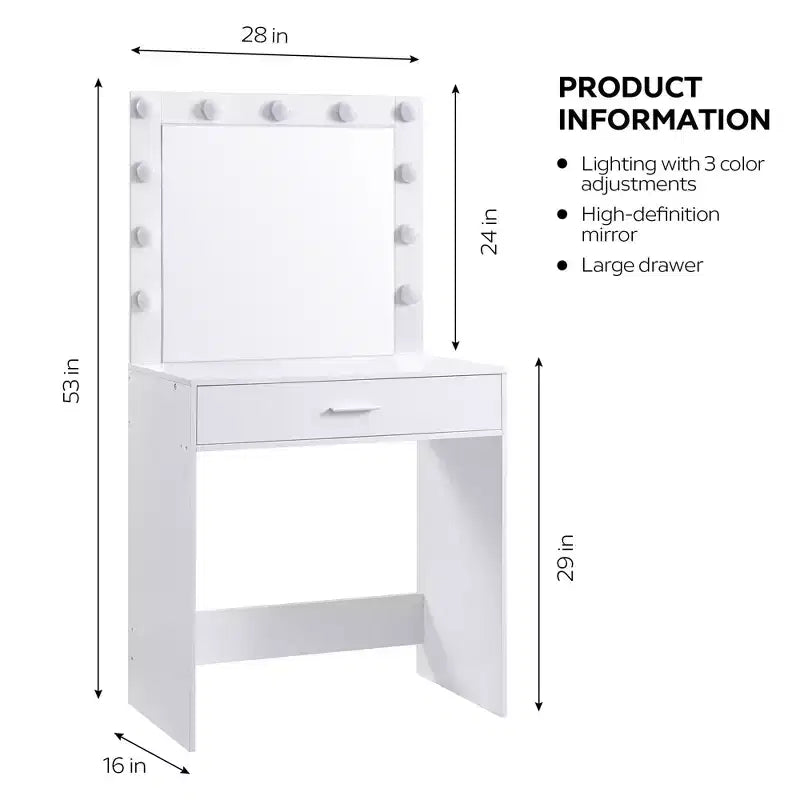 Toeletta con specchio e luci, tavolo da trucco con ampio cassetto, specchio a LED con 3 modalità di illuminazione regolabili, tavolo da toeletta