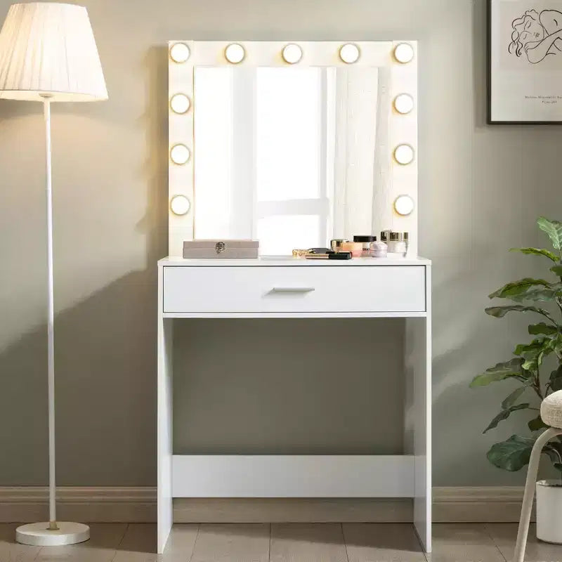 Toeletta con specchio e luci, tavolo da trucco con ampio cassetto, specchio a LED con 3 modalità di illuminazione regolabili, tavolo da toeletta