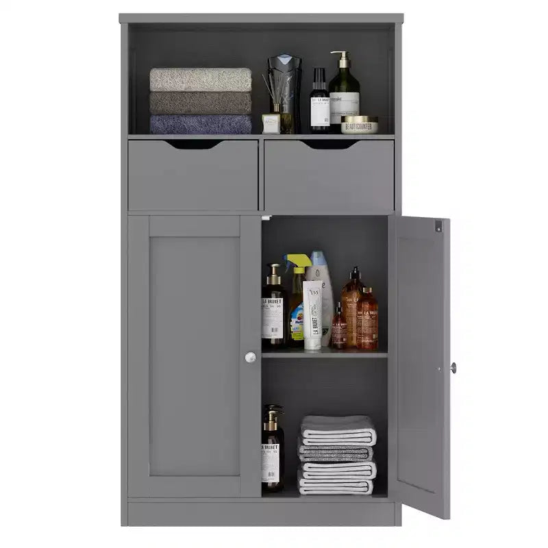 Celebalcony Mobile Autoportante per Bagno, Organizer con Ante e Cassetti, Dispensa Laterale con Ripiano Regolabile