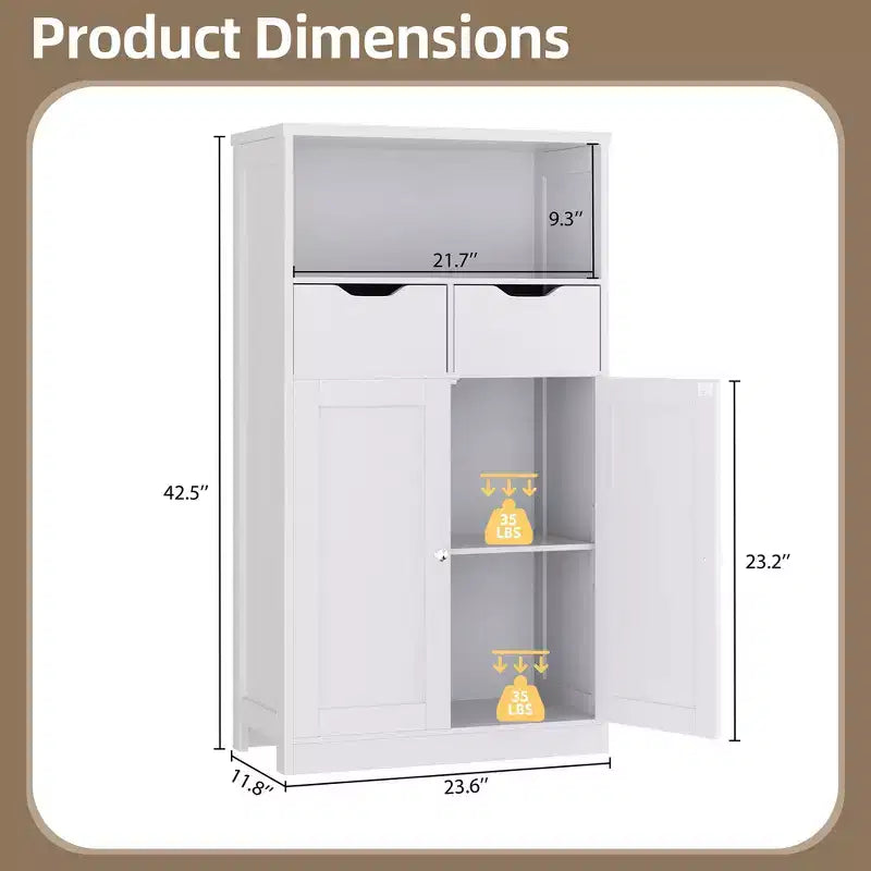 Celebalcony Mobile Autoportante per Bagno, Organizer con Ante e Cassetti, Dispensa Laterale con Ripiano Regolabile