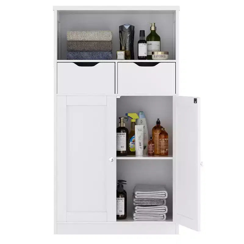 Celebalcony Mobile Autoportante per Bagno, Organizer con Ante e Cassetti, Dispensa Laterale con Ripiano Regolabile