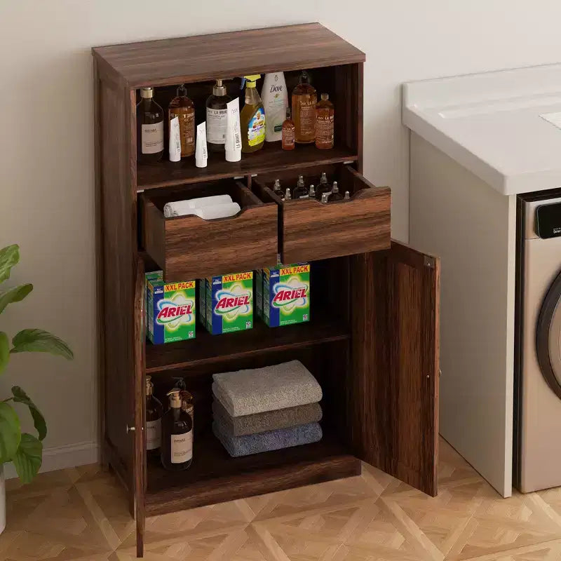 Celebalcony Mobile Autoportante per Bagno, Organizer con Ante e Cassetti, Dispensa Laterale con Ripiano Regolabile
